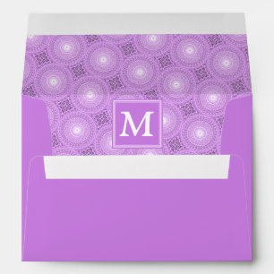 Monogram lilac purple circles pattern envelope