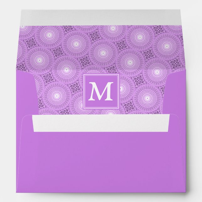 Monogram lilac purple circles pattern envelope (Back (Bottom))