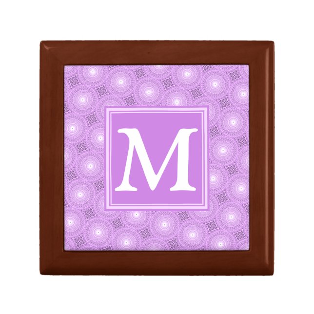 Monogram lilac purple circles pattern jewelry box (Front)