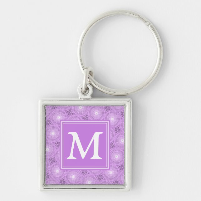 Monogram lilac purple circles pattern keychain (Front)
