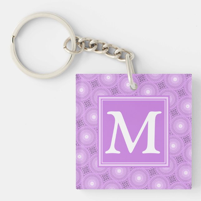 Monogram lilac purple circles pattern keychain (Front)