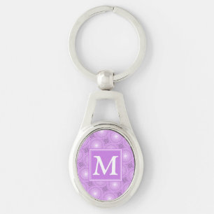 Monogram lilac purple circles pattern keychain
