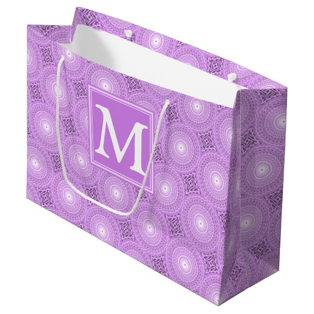 Monogram lilac purple circles pattern large gift bag (Front Angled)
