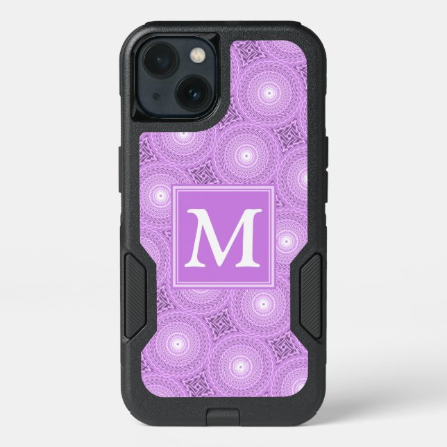 Monogram lilac purple circles pattern otterbox iPhone case (Back)