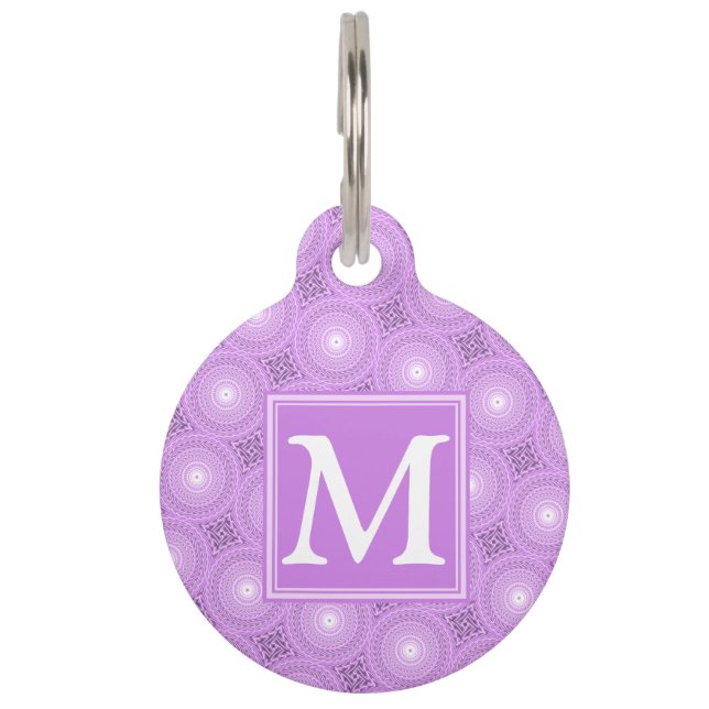 Monogram lilac purple circles pattern pet ID tag (Front)