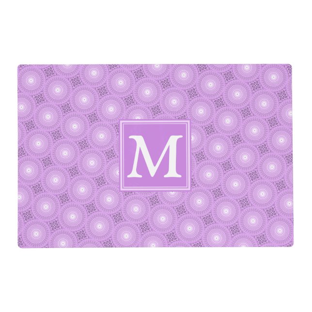 Monogram lilac purple circles pattern placemat (Front)