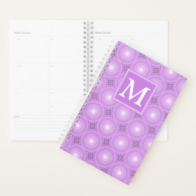 Monogram lilac purple circles pattern planner (Display)