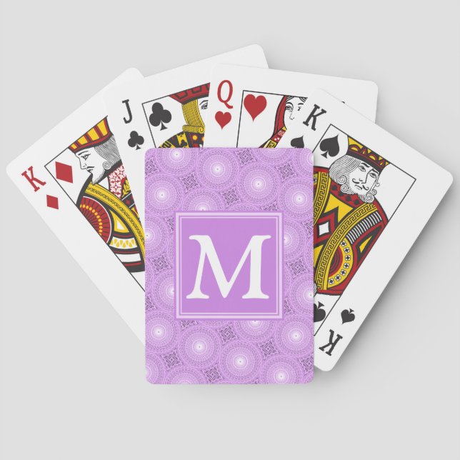 Monogram lilac purple circles pattern poker cards (Back)