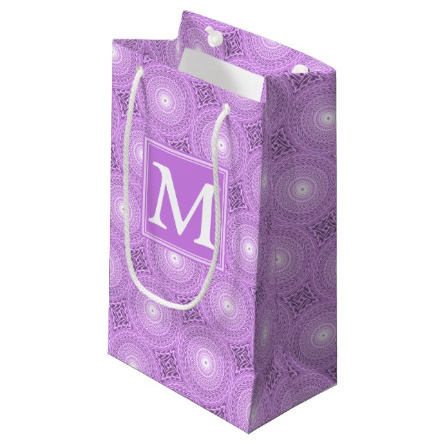 Monogram lilac purple circles pattern small gift bag (Front Angled)