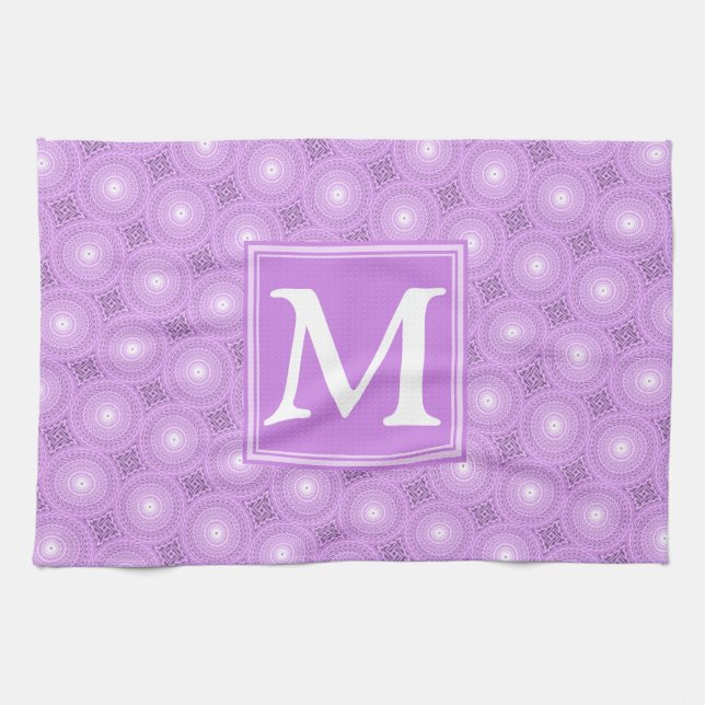 Monogram lilac purple circles pattern towel (Horizontal)