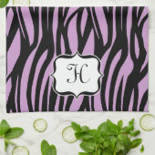 Monogram Lilac Purple Zebra Print Kitchen Towel (Folded)
