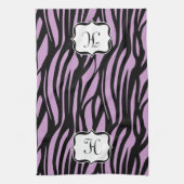 Monogram Lilac Purple Zebra Print Kitchen Towel (Vertical)