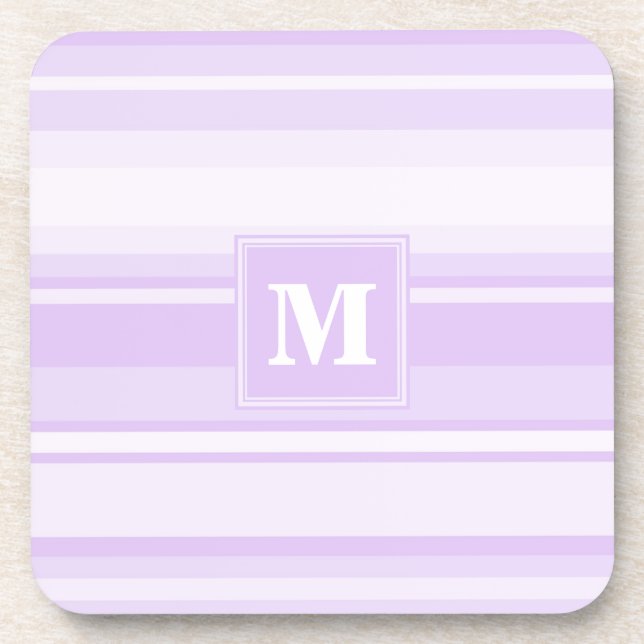 Monogram lilac stripes beverage coaster (Front)