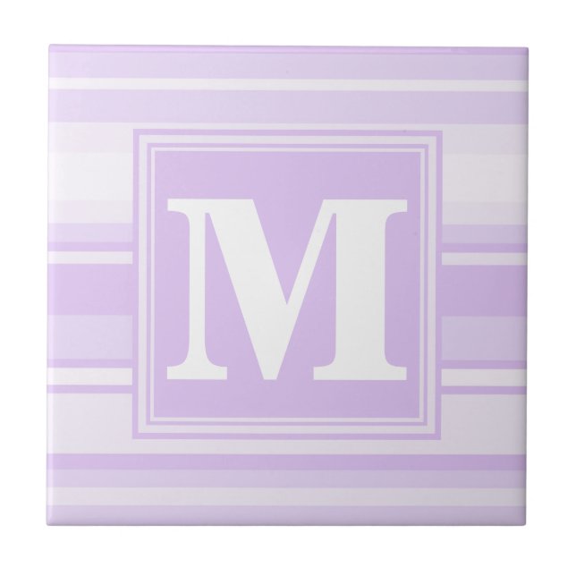 Monogram lilac stripes ceramic tile (Front)