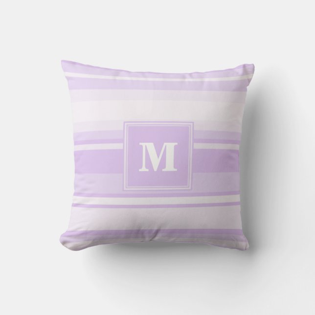 Monogram lilac stripes throw pillow (Front)