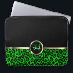 Monogram  Lime and Black Leopard with Gold Accent Laptop Sleeve<br><div class="desc">Electronic Laptop Sleeve. Featuring a Lime Green and Black Leopard Animal Print with Gold Accents with monogram letter and name ready for you to personalize. ⭐This Product is 100% Customizable. *****Click on CUSTOMIZE BUTTON to add, delete, move, resize, changed around, rotate, etc... any of the graphics or text or use...</div>