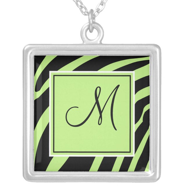 Monogram Lime and Black Zebra Necklace (Front)
