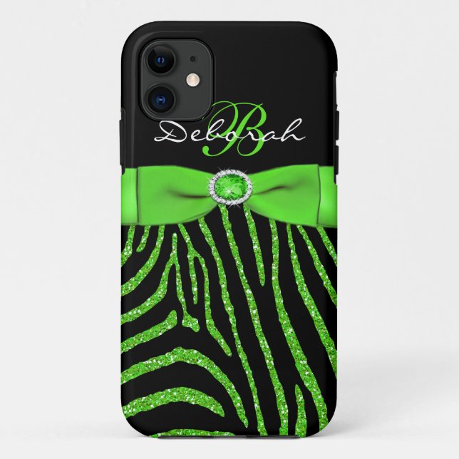 Monogram Lime, Black Glitter Zebra iPhone 5 Case (Back)