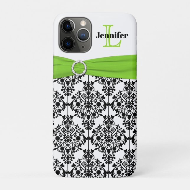 Monogram Lime Black White Damask Case-Mate iPhone Case (Back)