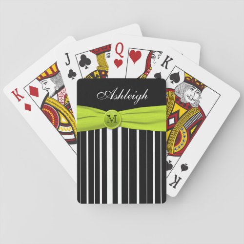 Monogram Lime Black White Striped Playing Cards