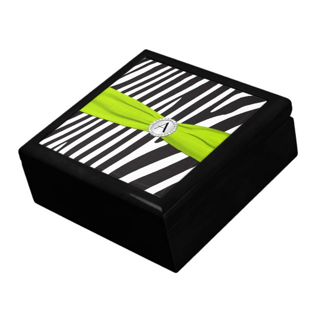 Monogram Lime, Black, White Zebra Skin Trinket Box (Side)