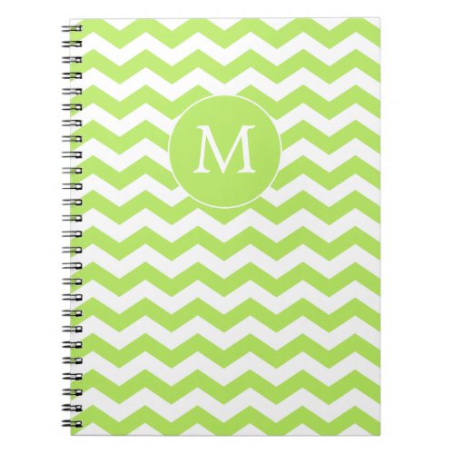 Monogram Lime Green and White Chevron Pattern Notebook