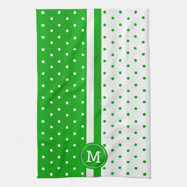 Monogram Lime Green and White Polka Dot Kitchen Towel (Vertical)