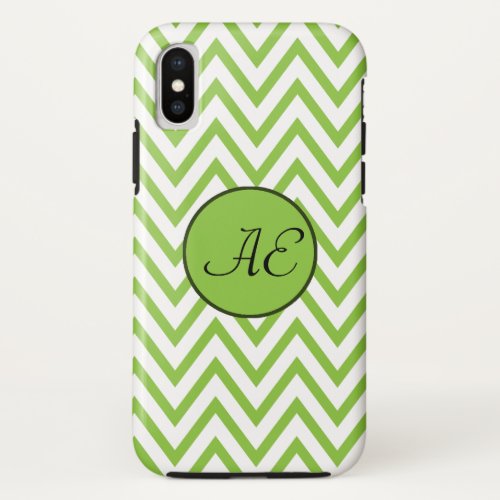 Monogram Lime Green Chevron Modern iPhone XS Case