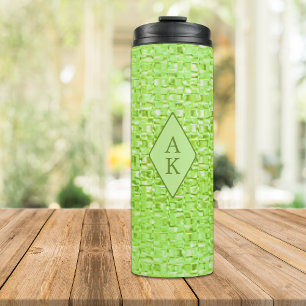 Monogram Lime Green Faux Glass Mosaic Thermal Tumbler
