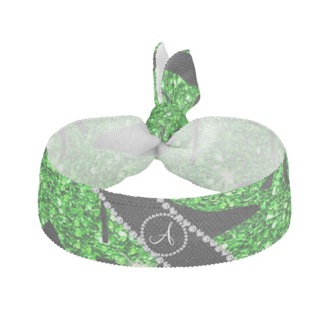 Monogram lime green glitter black high heels bow hair tie (Front)