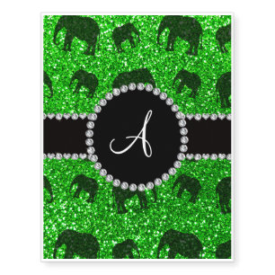 Monogram lime green glitter elephants temporary tattoos