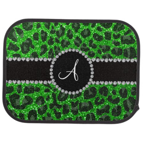 Monogram lime green glitter leopard car floor mat