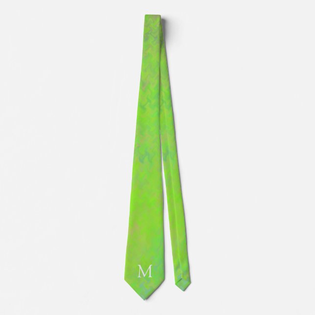 Monogram Lime Green Marbled Art Neck Tie (Front)