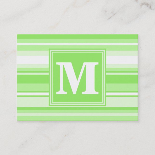 Monogram lime green stripes business card (Front)