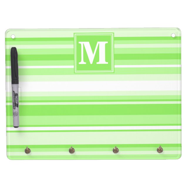 Monogram lime green stripes dry erase board with keychain holder (Front)