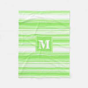 Monogram lime green stripes fleece blanket