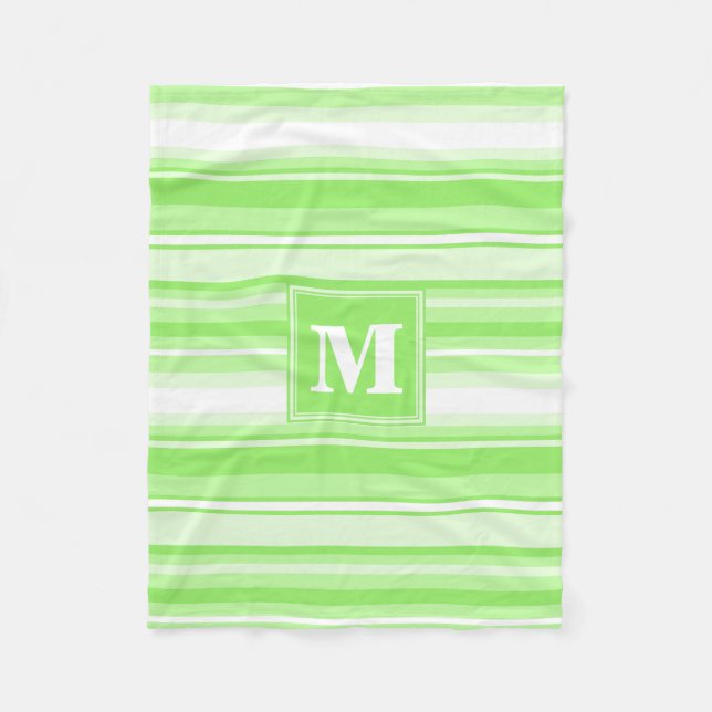 Monogram lime green stripes fleece blanket (Front)