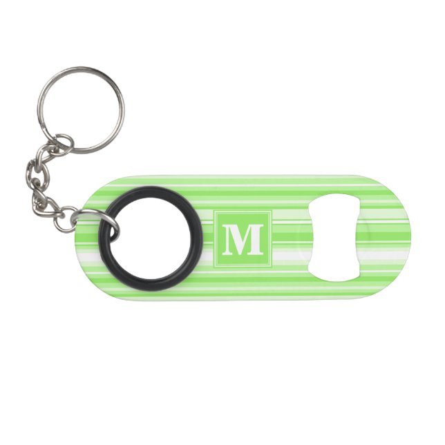 Monogram lime green stripes keychain bottle opener (Front (Horizontal))