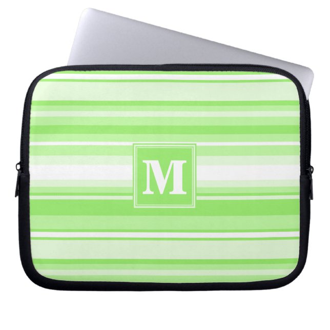 Monogram lime green stripes laptop sleeve (Front)