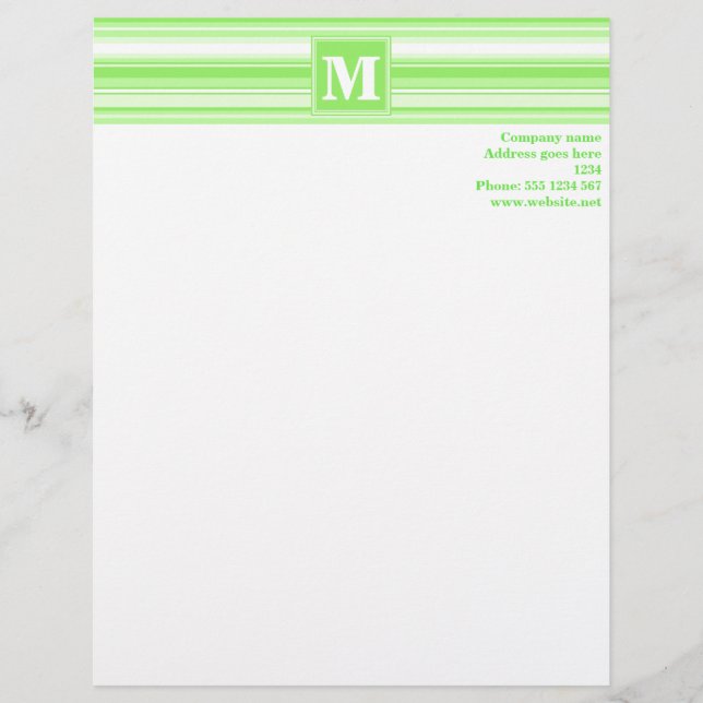 Monogram lime green stripes letterhead (Front)