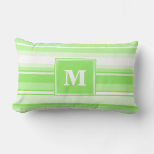 Monogram lime green stripes lumbar pillow