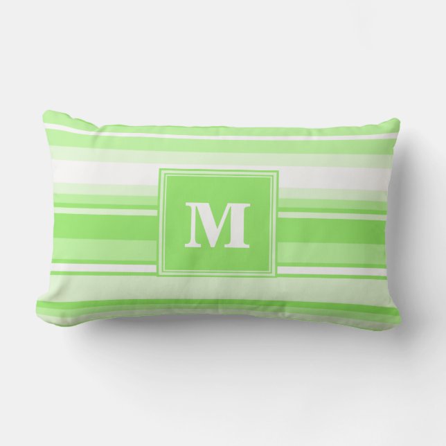 Monogram lime green stripes lumbar pillow (Front)
