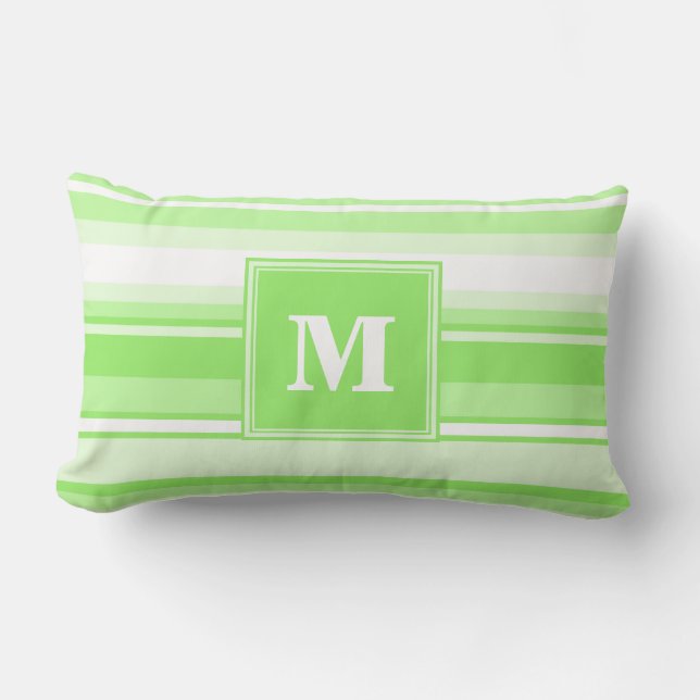 Monogram lime green stripes lumbar pillow (Front)