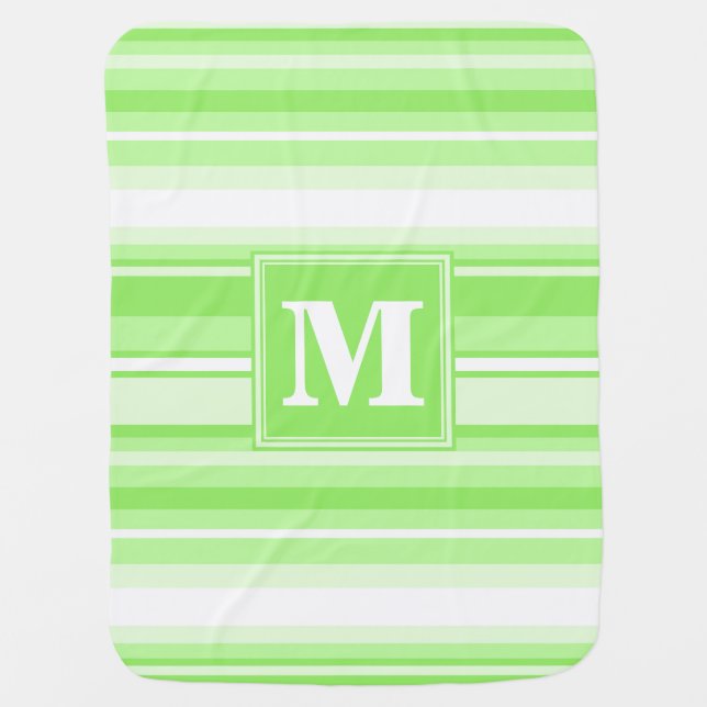 Monogram lime green stripes stroller blanket (Front)