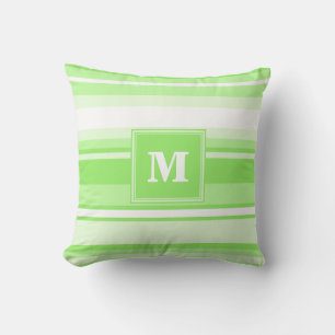 Monogram lime green stripes throw pillow