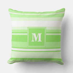 Monogram lime green stripes throw pillow