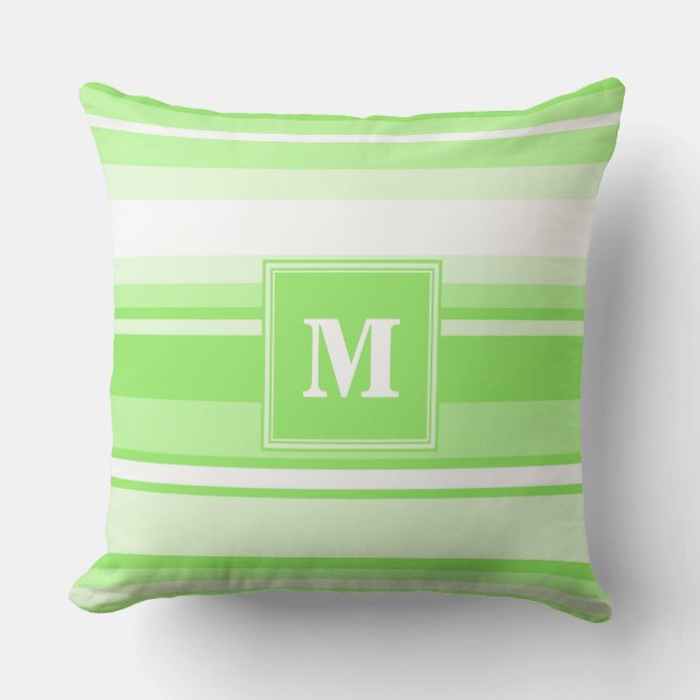 Monogram lime green stripes throw pillow (Front)
