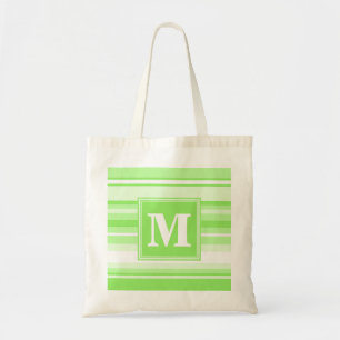 Monogram lime green stripes tote bag
