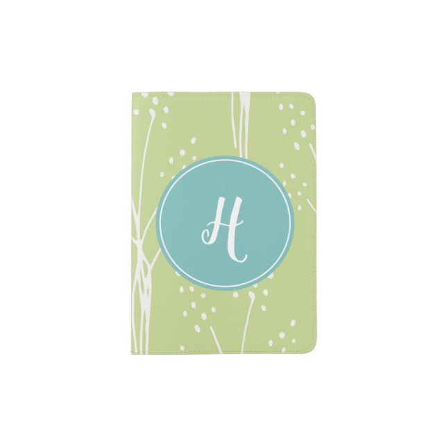 Monogram Lime Green Tree Pattern Passport Holder (Front)
