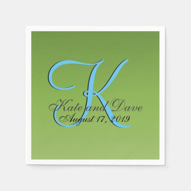 Monogram Lime Green Wedding Napkins (Front)